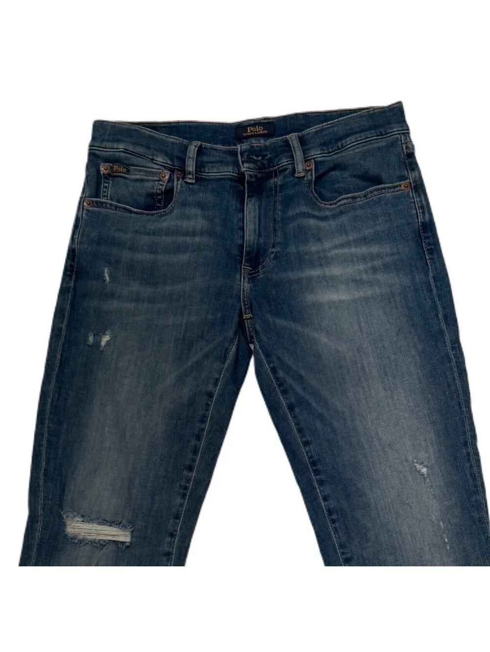 Polo Ralph Lauren Skinny Jeans Men’s 28R Blue Distressed Raw Hem Slim Fit Denim